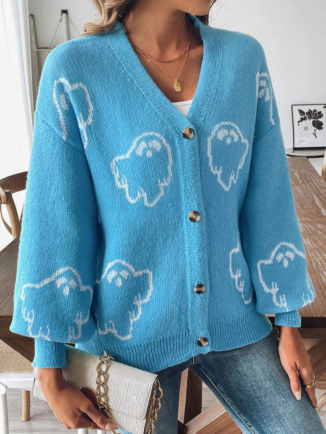 V-Neck Dropped Shoulder Cardigan - Trendsi - Flyclothing LLC