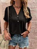Full Size Casual Notched Short Sleeve Blouse Plus Size - Trendsi - Flyclothing LLC