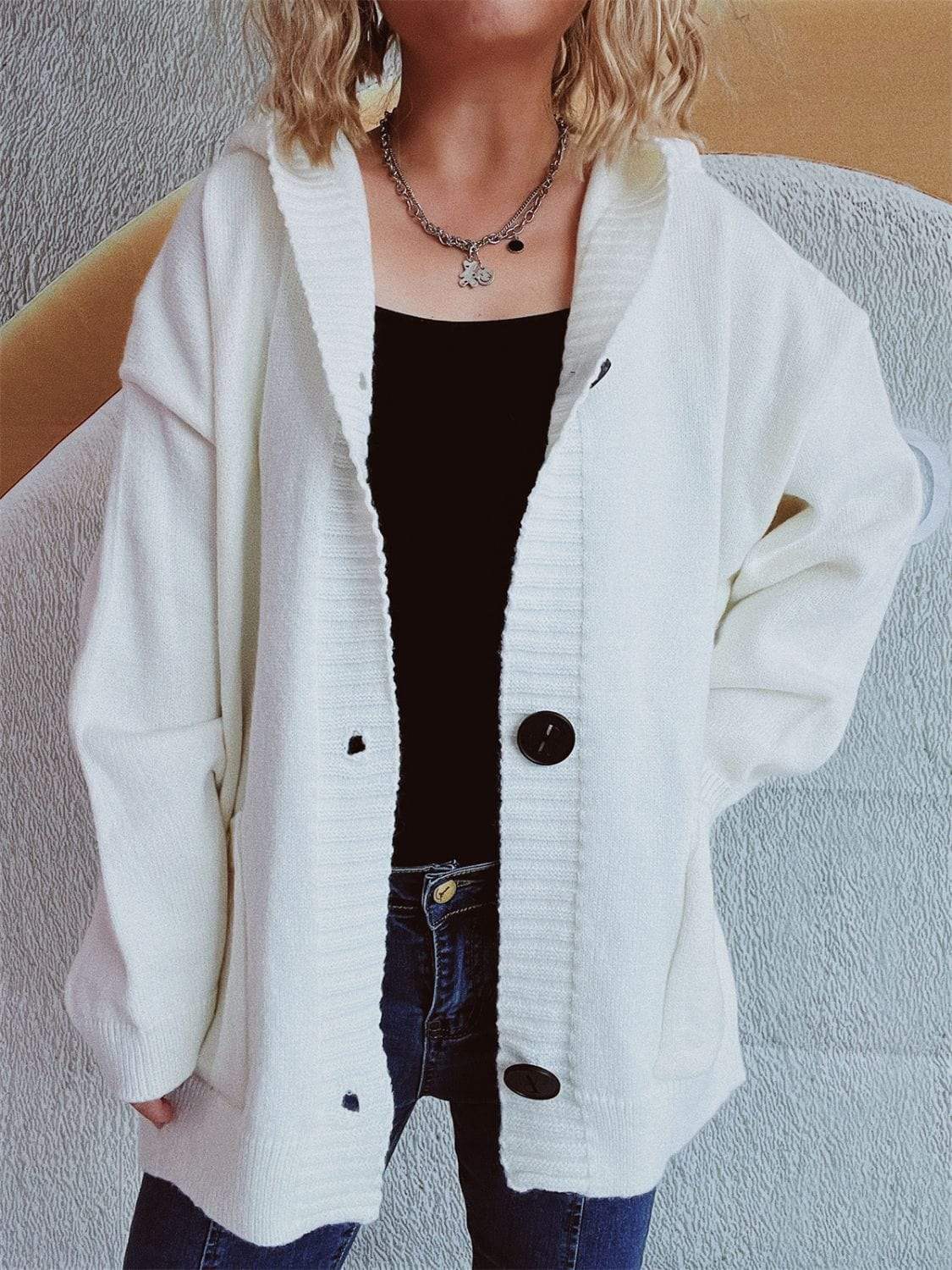Dropped Shoulder Long Sleeve Hooded Cardigan - Trendsi - Flyclothing LLC