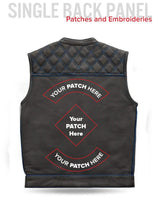 Finish Line - Blue Checker - Men's Motorcycle Leather Vest - First Manufacturing Company - Flyclothing LLC