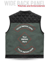 Hunt Club Motorcycle Leather Canvas Vest Green - First Manufacturing Company - Flyclothing LLC