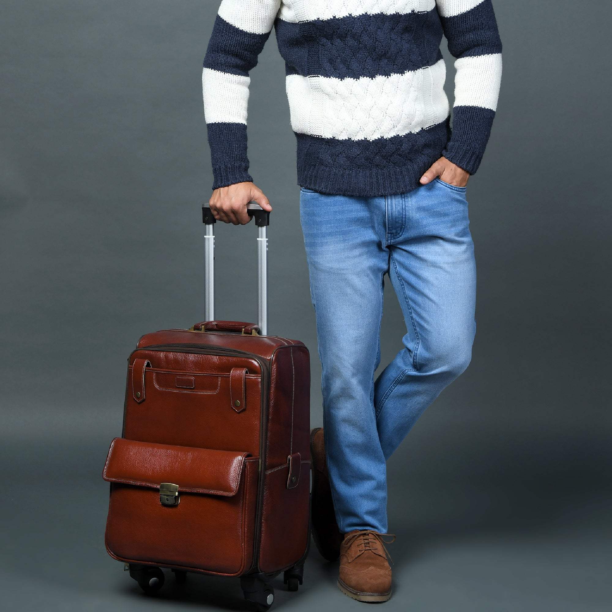 Leather Carry-On Trolly Bag - Classy Leather Bags - Flyclothing LLC