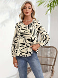 Printed Notched Long Sleeve Blouse - Trendsi - Flyclothing LLC