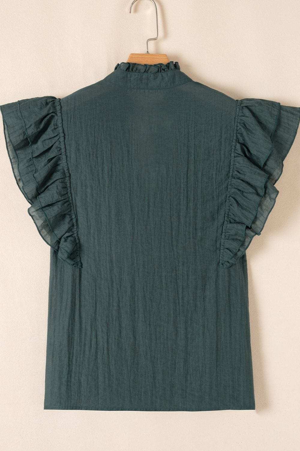 Frilled Notched Ruffled Cap Sleeve Blouse - Trendsi - Flyclothing LLC