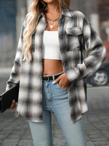 Oversized Plaid Button-Up Shirt - Trendsi - Flyclothing LLC