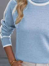 Full Size Turtleneck Contrast Trim Sweater Plus Size - Trendsi - Flyclothing LLC