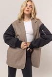 HYFVE Herringbone Mixed Media Contrast Long Sleeve Blazer - Trendsi - Flyclothing LLC