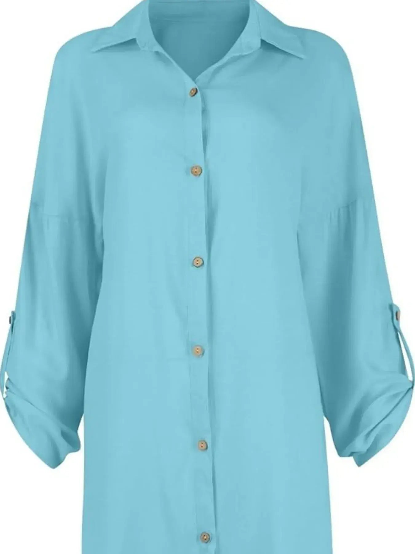 Button Down Long Sleeve Shirt Dress - Trendsi - Flyclothing LLC