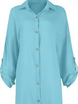 Button Down Long Sleeve Shirt Dress - Trendsi - Flyclothing LLC