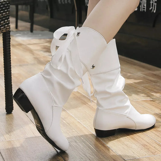 Round Toe Block Heels Boots - Trendsi - Flyclothing LLC