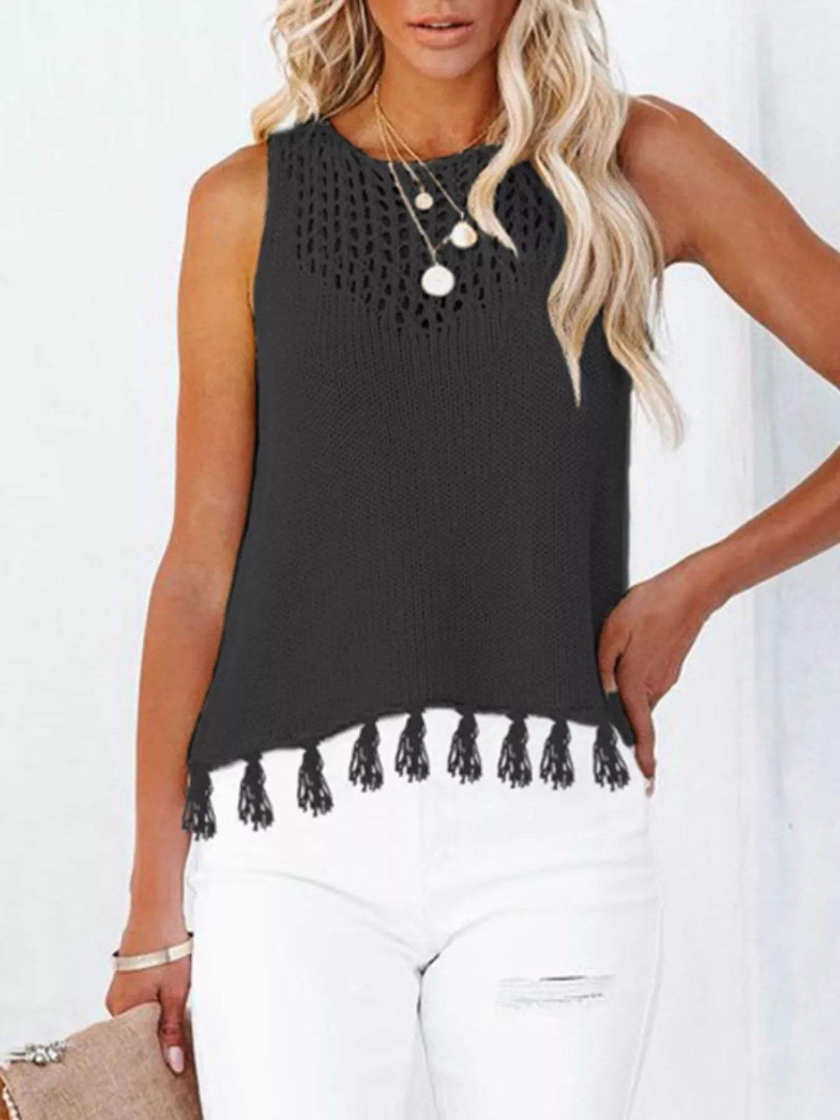 Tassel Knit Tank - Trendsi - Flyclothing LLC