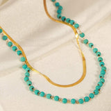 Turquoise Titanium Steel Double-Layered Necklace - Trendsi - Flyclothing LLC