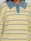 Striped Polo Collar Long Sleeve Sweater - Trendsi - Flyclothing LLC