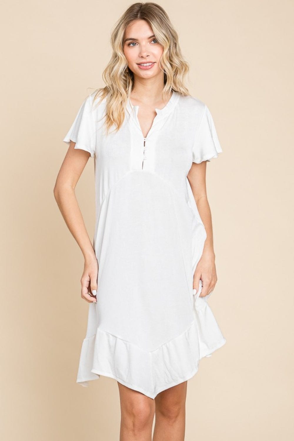 Culture Code Full Size Short Sleeve Ruffled Asymmetric Hem Dress - Trendsi