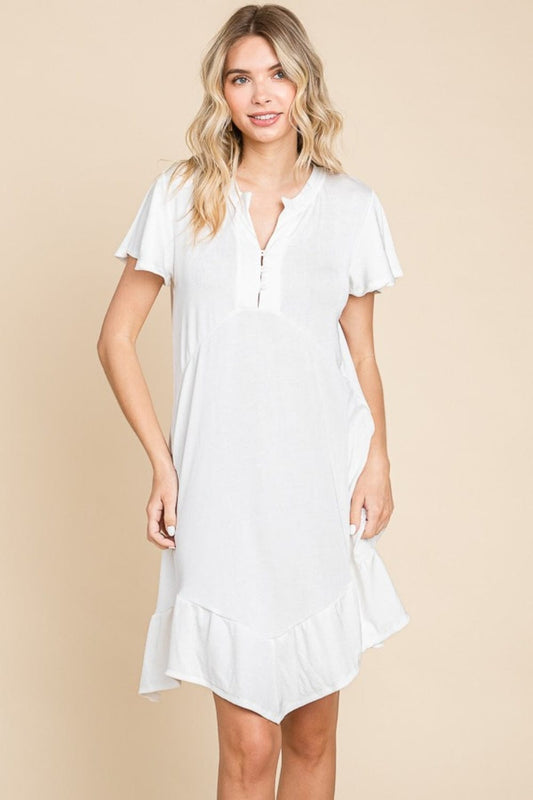 Culture Code Full Size Short Sleeve Ruffled Asymmetric Hem Dress - Trendsi