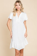 Culture Code Full Size Short Sleeve Ruffled Asymmetric Hem Dress - Trendsi