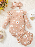 Children's Ruffled Floral Bodysuit and Bloomer, Headband Set - Trendsi