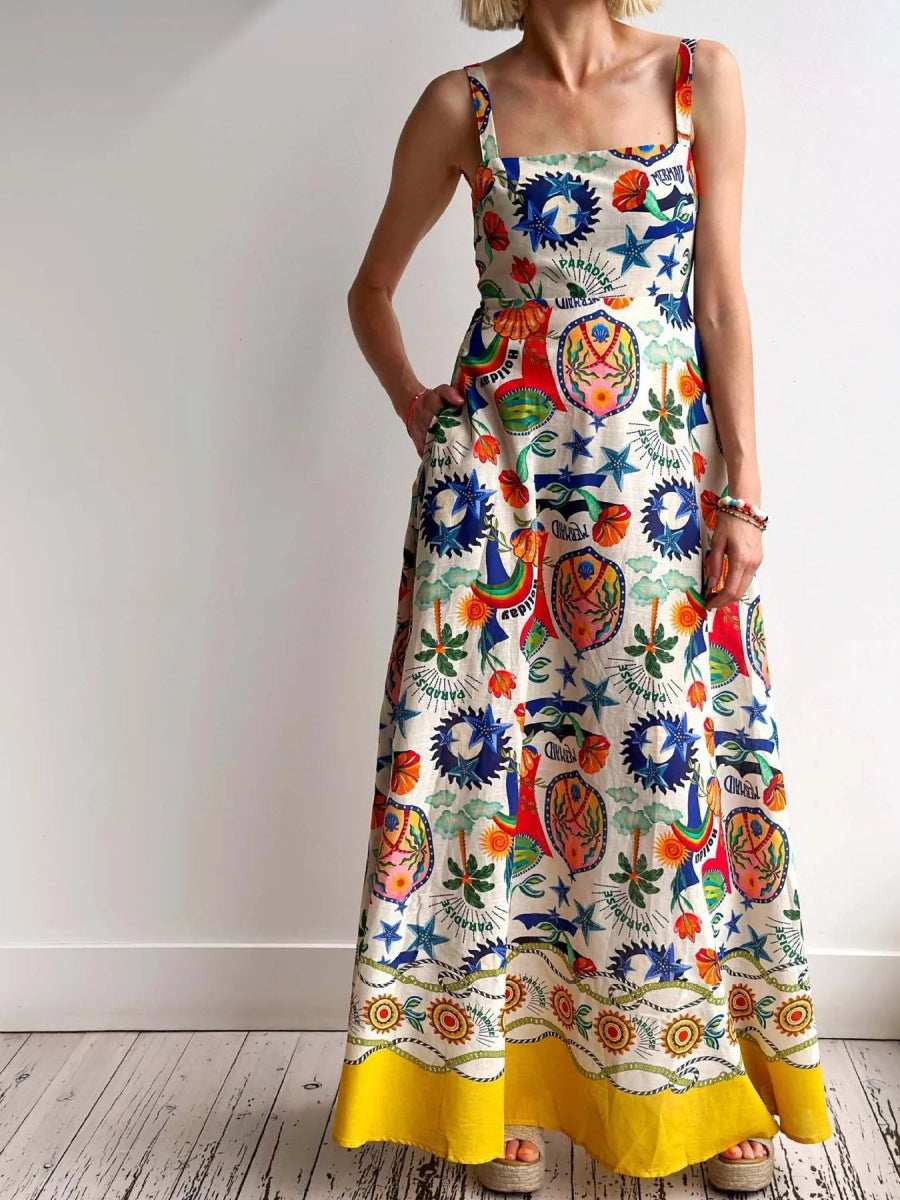 Printed Square Neck Maxi Dress - Trendsi - Flyclothing LLC