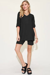 Basic Bae Bamboo Full Size V-Neck Drop Shoulder T-Shirt and Shorts Set - Trendsi - Flyclothing LLC