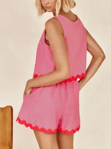 Contrast Trim Round Neck Tank and Shorts Set - Trendsi - Flyclothing LLC