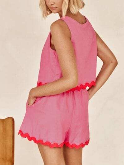 Contrast Trim Round Neck Tank and Shorts Set - Trendsi - Flyclothing LLC