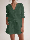 Notched Long Sleeve Top and Shorts Set - Trendsi