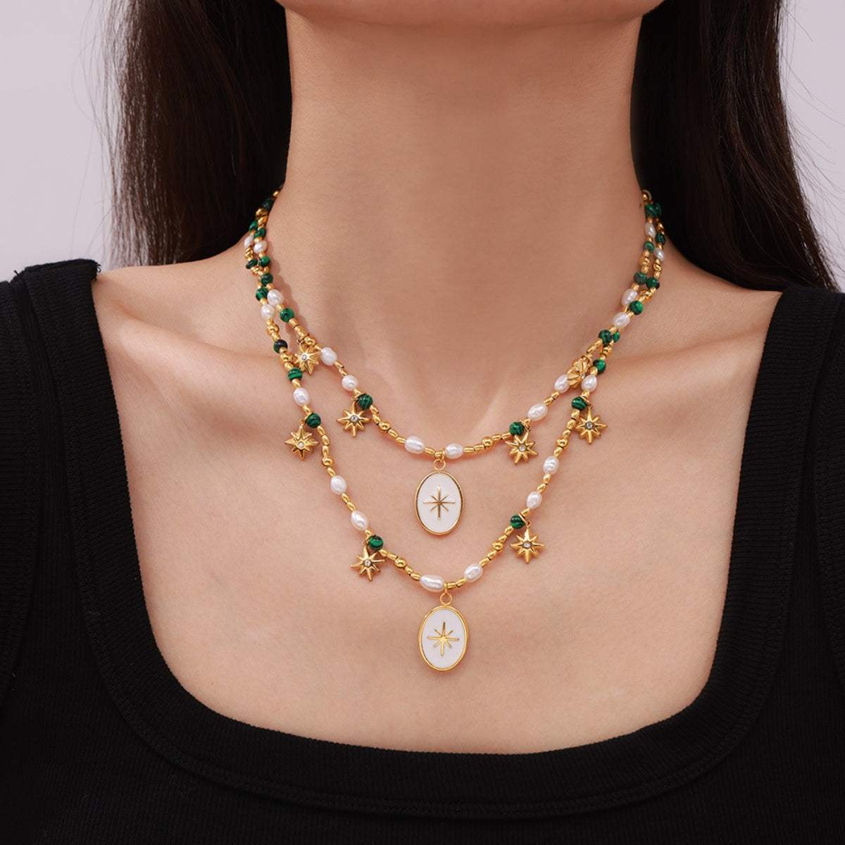 Titanium Steel Freshwater Pearl Oval Pendant Necklace - Trendsi - Flyclothing LLC