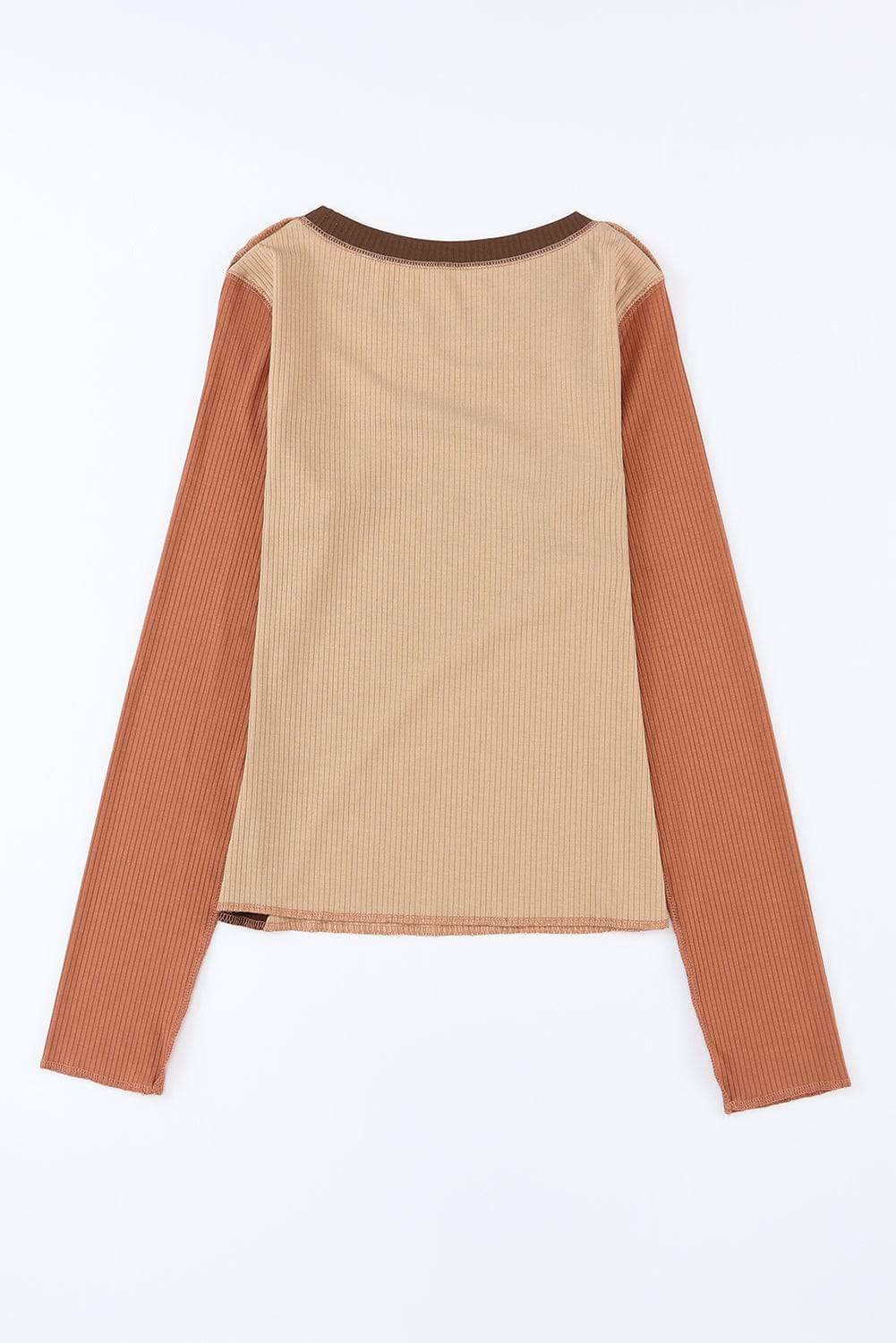 Exposed Seam Contrast Round Neck Long Sleeve T-Shirt - Trendsi - Flyclothing LLC