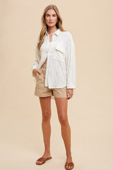 Annie Wear Openwork Button Down Drop Shoulder Shirt - Trendsi