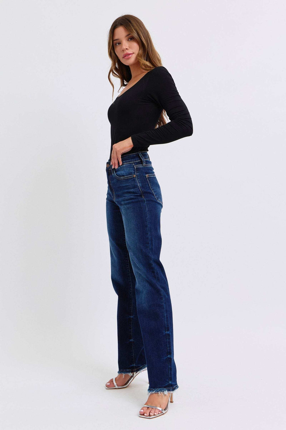 Judy Blue Full Size Raw Hem Straight Leg Jeans - Trendsi - Flyclothing LLC