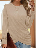 Ruched Round Neck Long Sleeve T-Shirt - Trendsi