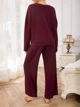 V-Neck Long Sleeve Top and Wide Leg Pants Set - Trendsi - Flyclothing LLC