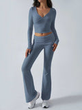 Devine Ruched Long Sleeve Top and Pants Set - Trendsi - Flyclothing LLC
