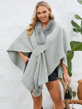 Fuzzy Trim Open Front Poncho - Trendsi