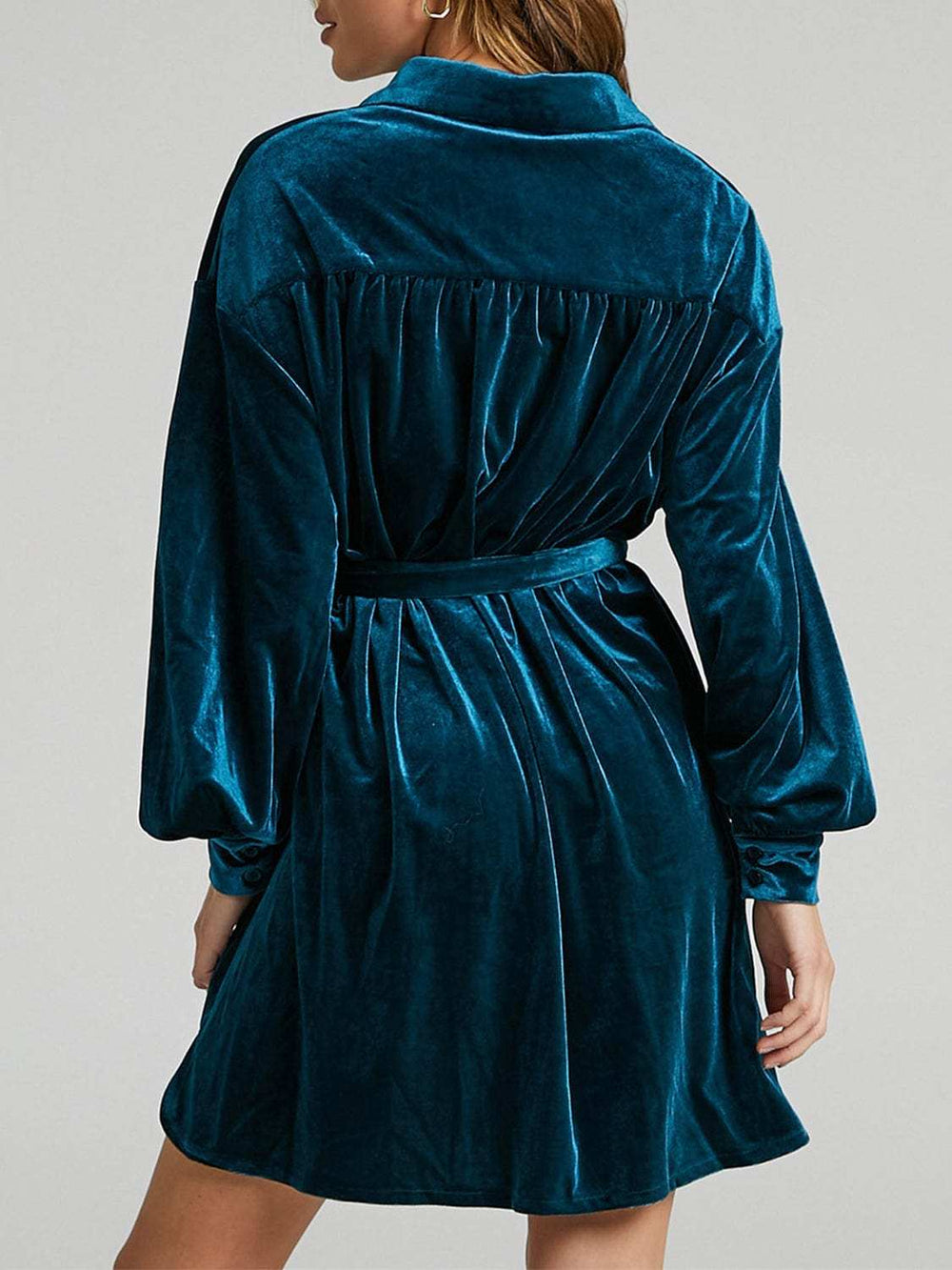 Collared Neck Button Down Long Sleeve Mini Dress - Trendsi - Flyclothing LLC