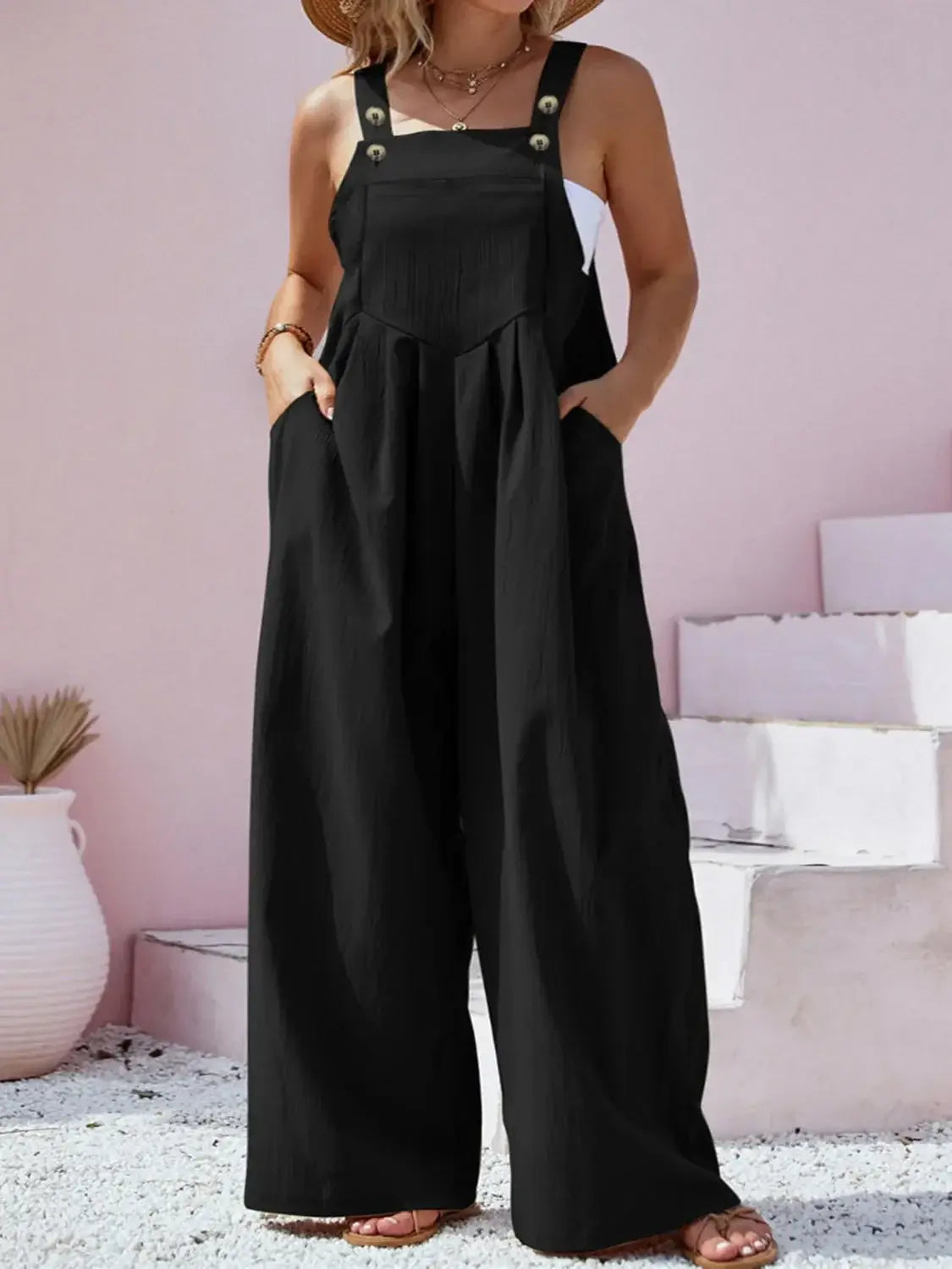 Plus Size Square Neck Wide Leg Overalls - Trendsi - Flyclothing LLC