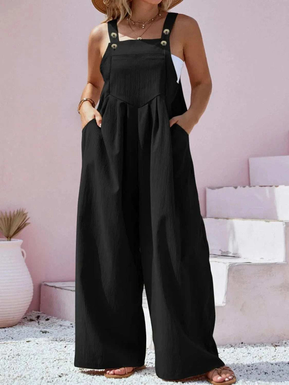 Plus Size Square Neck Wide Leg Overalls - Trendsi - Flyclothing LLC