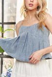 ADORA Front Pleated Washed Denim Crop Top - Trendsi - Flyclothing LLC