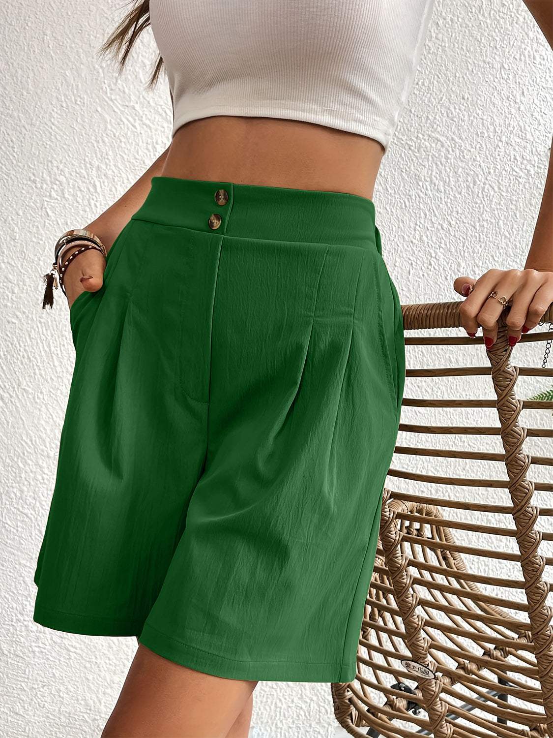 Pocketed Half Elastic Waist Shorts - Trendsi - Flyclothing LLC