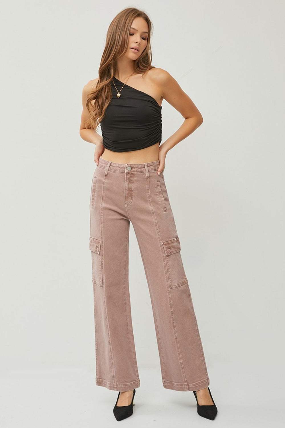 RISEN Full Size High Rise Wide Leg Cargo Jeans - Trendsi - Flyclothing LLC