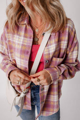 Plaid Collared Neck Button Up Shacket - Trendsi - Flyclothing LLC