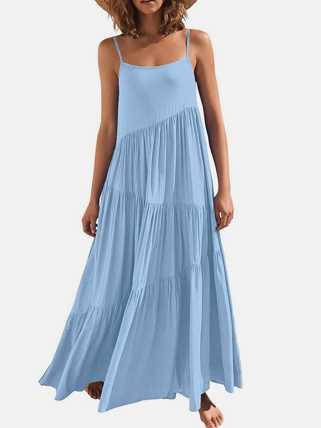 Full Size Ruched Tiered Spaghetti Strap Dress - Trendsi - Flyclothing LLC