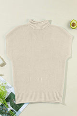 Turtleneck Cap Sleeve Sweater - Trendsi - Flyclothing LLC