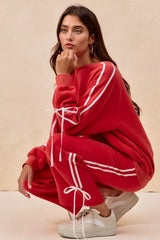 BiBi Side Lined Bow Details Fleece Sweatpants - Trendsi - Flyclothing LLC
