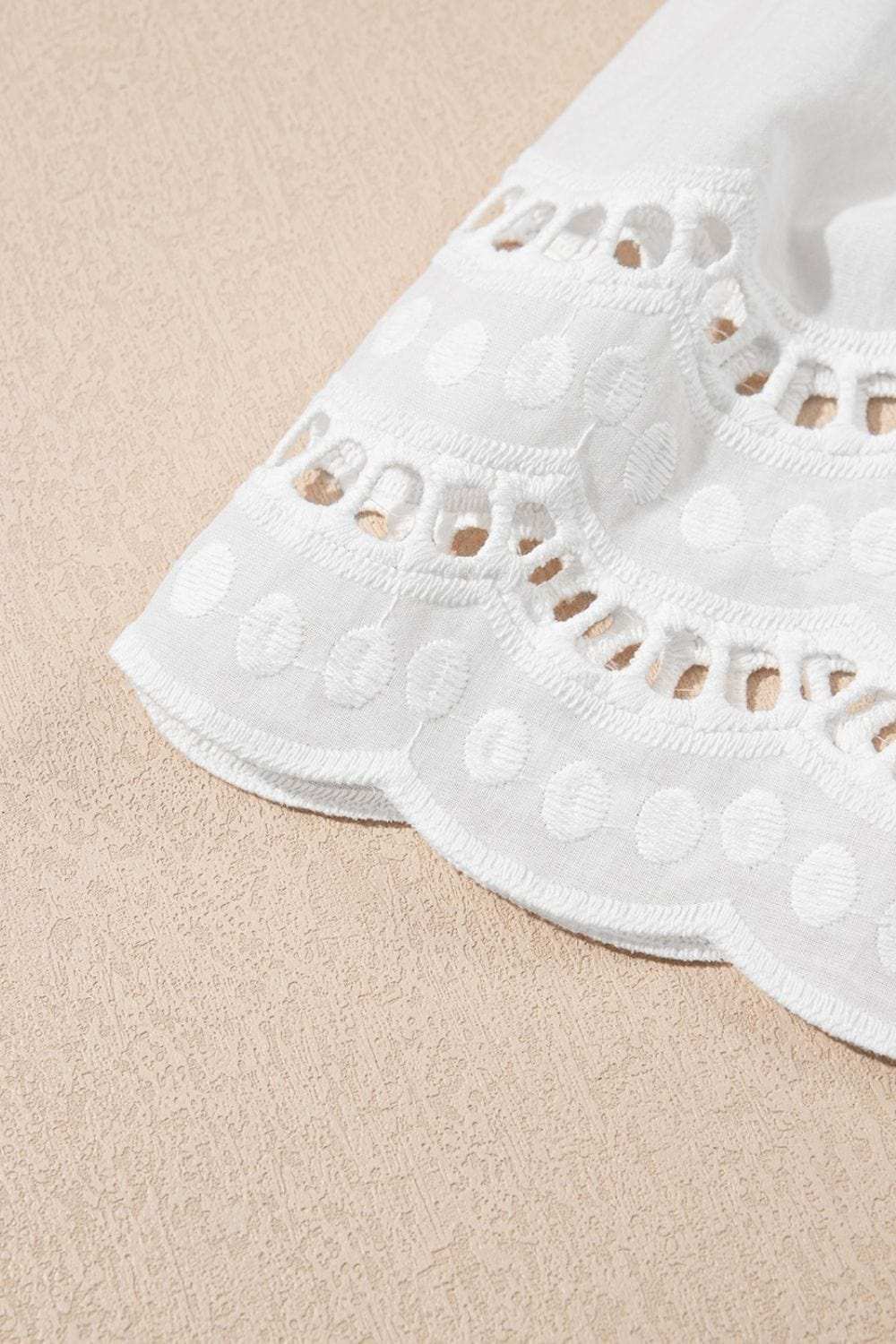 Hollow Out Embroidered Short Sleeve Round Neck Top - Trendsi - Flyclothing LLC