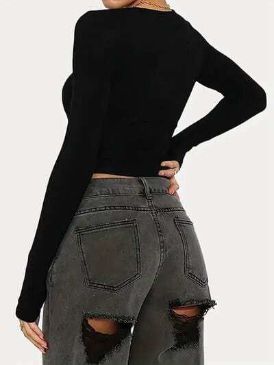 Solid Color Round Neck Long Sleeve T-Shirt - Trendsi - Flyclothing LLC