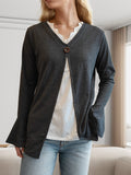 Faux Layered V-Neck Long Sleeve T-Shirt - Trendsi