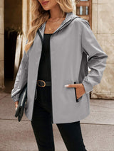 Pocketed Zip Up Hooded Jacket - Trendsi - Flyclothing LLC