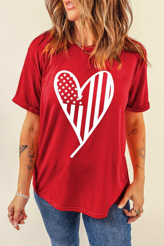 Heart Round Neck Short Sleeve T-Shirt - Trendsi - Flyclothing LLC