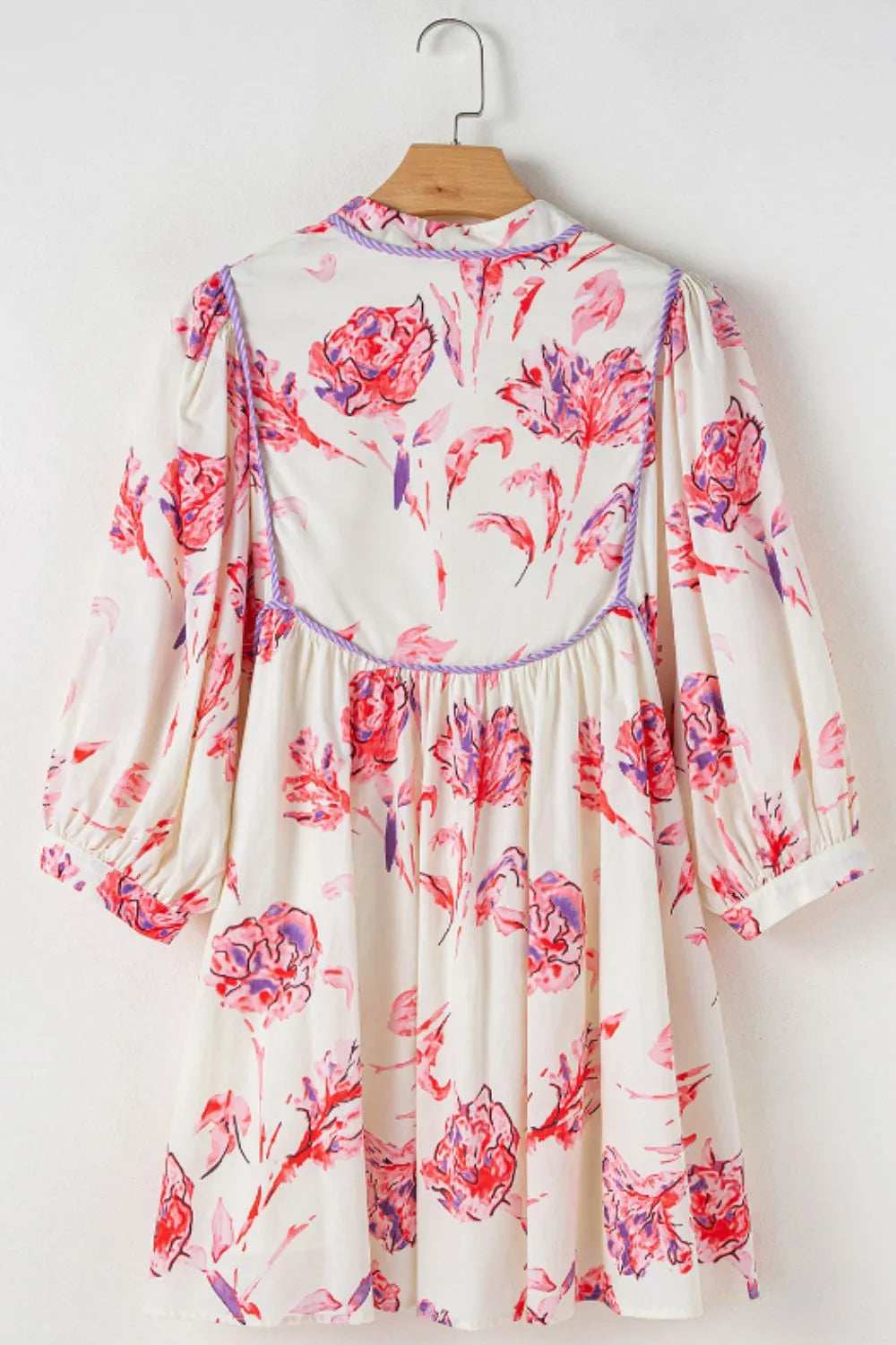 Tied Flower Printed Three-Quarter Sleeve Dress - Trendsi - Flyclothing LLC